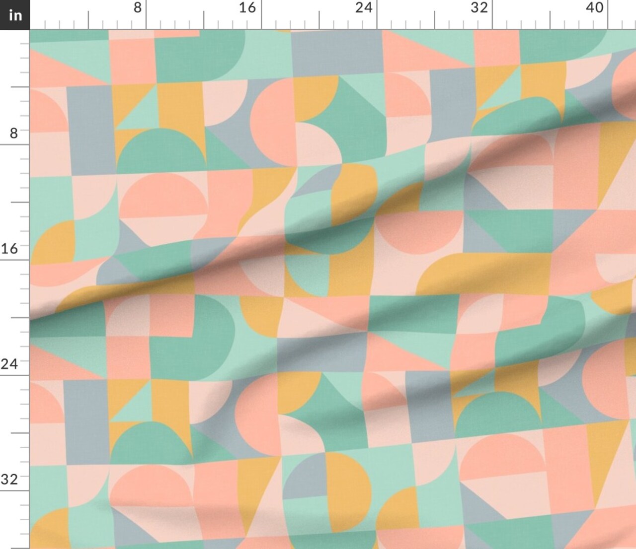 Pastel Mod Mint Retro Abstract Gold Green Mcm Blush Pink Shapes Vintage Style Custom Printed Fabric by Spoonflower Various Fabrics by the Yard or Fat Quarter